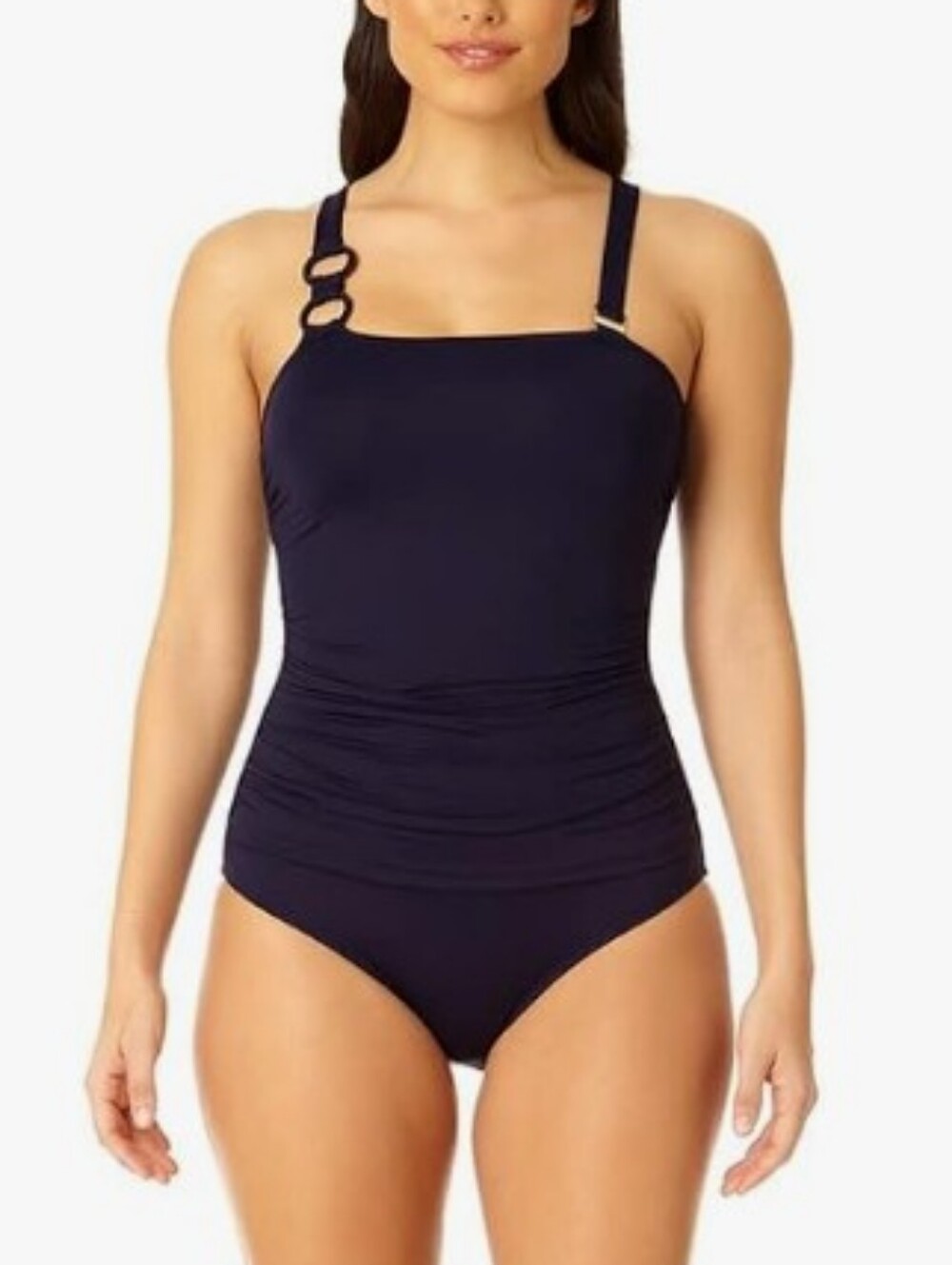 Anne Cole Ring Strap Asymmetric One Piece Swimsuit Black Small New With Tags